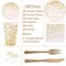 150 Pcs White and Gold Party Supplies Golden Dot Disposable Party Dinnerware Includes Paper Plates, Napkins, Knives, Forks, 12oz Cups, Banner, for Bridal Shower, Engagement, Wedding, Serves 25